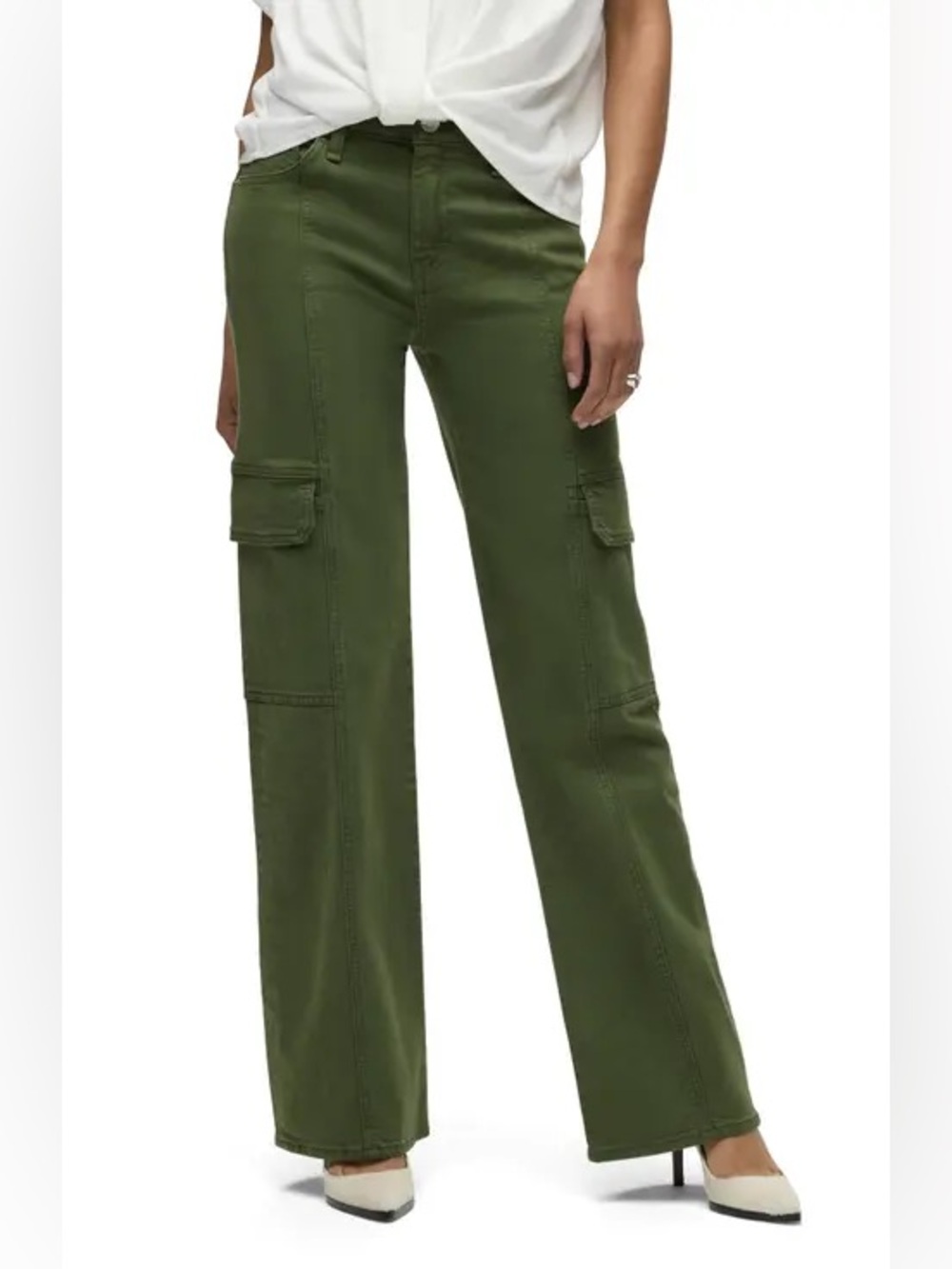 WOMENS Rachel Paige High Rise Army Green Wide Leg Cargo Pants Size Large - Picture 2 of 5